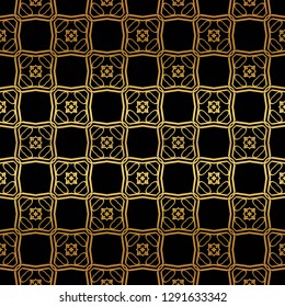 Luxury Geometric Pattern with art deco ornament. Seamless Vector Lines. Golden color on black background.