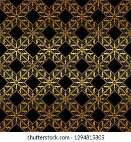 Luxury Geometric Pattern with art deco ornament. Seamless Vector Lines. Golden color on black background.
