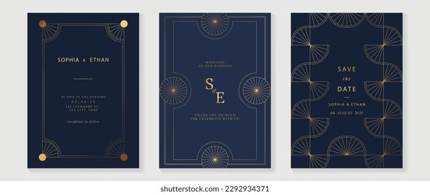 Luxury geometric pattern cover template. Set of art deco poster design, ornament, shapes, borders. Elegant graphic design perfect for banner, background, wallpaper, invitation.