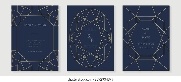 Plantilla de cubierta de patrón geométrico de lujo. Diseño de afiches art deco con línea dorada, adorno, formas, bordes. Elegante diseño gráfico perfecto para banner, fondo, fondo de pantalla, invitación.