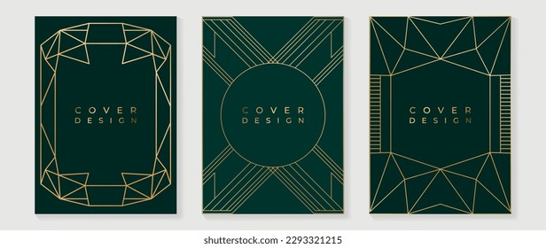Luxury geometric pattern cover template. Set of art deco poster design with golden line, ornament, shapes, borders. Elegant graphic design perfect for banner, background, wallpaper, invitation.