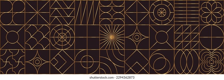 Patrón geométrico de lujo. Moderno y abstracto bauhaus fondo sin fisuras. Cuadrícula cuadrada de líneas de arte vectorial. Afiche geográfico Neo. Papel decorativo de geometría de forma.