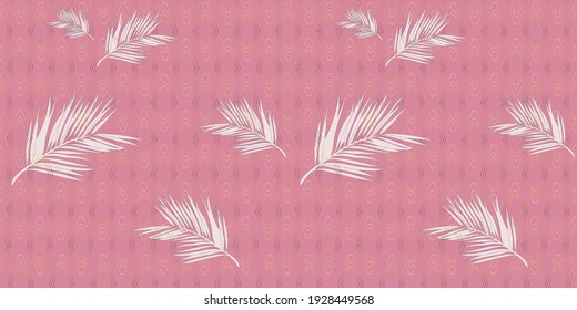 Luxuriöse geometrische Muster und Palmen. Tropische weiß-goldene Linie nahtloses geometrisches Design für luxuriösen Etikettenhintergrund im Sommer.  Moderne goldene Rautenform und Palmblätter Vektorgrafik