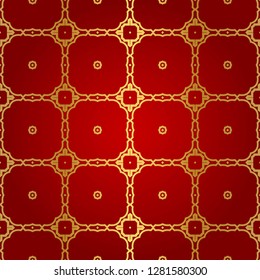Luxury geometric pattern. Seamless vector illustration. Golden ornament on red color background.