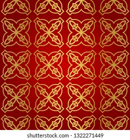 Luxury geometric pattern. Seamless vector illustration. Golden ornament on red color background.