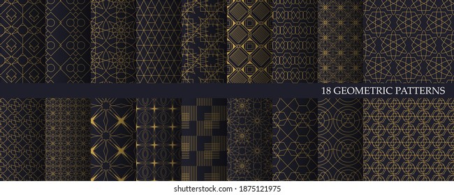 Luxury geometric seamless pattern, decorative wallpaper. Set of luxury seamless art patterns with geometric rich designs. Collection of geometric patterns in oriental style. Vector illustration
