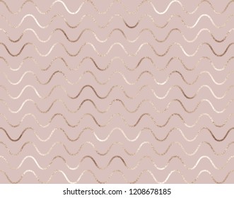 Luxury geometric seamless pattern with gold glitter waves tiles.
