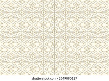 Luxury geometric seamless pattern of gold hexagon and intricate lines on cream white background.Honey comb repeat backdrop for elegant designs. Vector illustration.