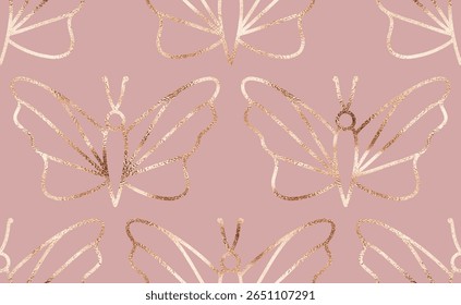 Luxury geometric seamless pattern with gold butterfly ornament.