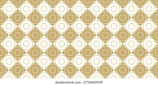 Luxo padrão geométrico sem costura com círculos de ouro e creme em azulejos quadrados, ilustração vetorial abstrata elegante para papel de parede premium, casamento estacionário e decoração interior