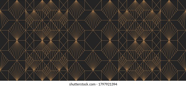 Luxury geometric seamless pattern with striped rhombuses. Elegant stylish thin linear texture.