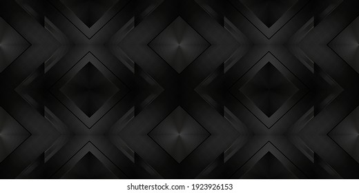 Luxury geometric seamless pattern with striped rhombuses. Stylish monochrome linear texture with 3d effect. Modern vector symmetric ornament.