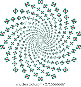Luxury geometric spiral pattern of repeating green and red shapes