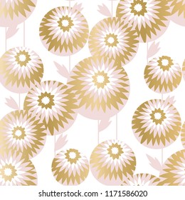 Luxury geometric style chrysanthemum flowers seamless pattern for background, wrapping paper, fabric, surface design. Autumn floral stock vector.
