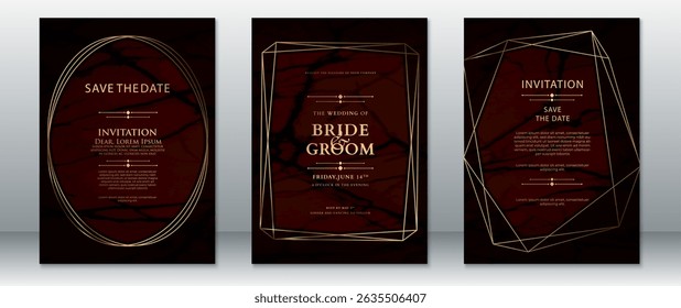 Luxury Geometric Wedding Invitation Card with Red Marble Background