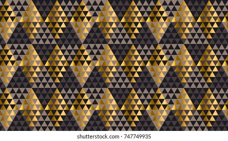 Luxury geometry black, gold and beige seamless vector illustration. Concept triangle geometric pattern for card, invitation, header print and web design, wrapping paper, fabric.
