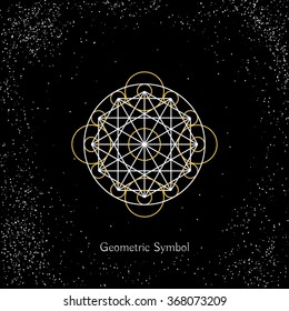 Luxury geometry sign. Vector line art symbol on black background