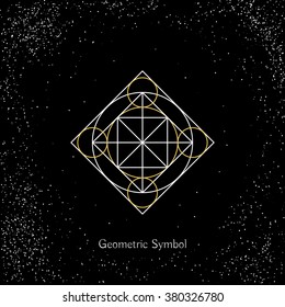 Luxury geometry sign. Vector line art symbol on black background