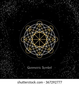 Luxury geometry sign. Vector lineart symbol on black background
