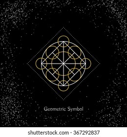Luxury geometry sign. Vector lineart symbol on black background