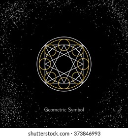 Luxury geometry sign. Vector lineart symbol on black background