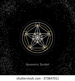 Luxury geometry sign. Vector lineart symbol on black background