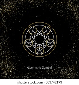 Luxury geometry sign. Vector lineart symbol on black background