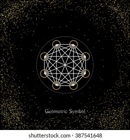 Luxury geometry sign. Vector lineart symbol on black background