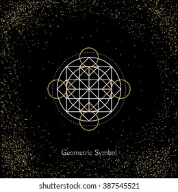 Luxury geometry sign. Vector lineart symbol on black background