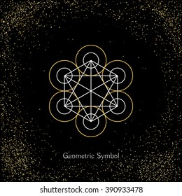 Luxury geometry sign. Vector lineart symbol on black background