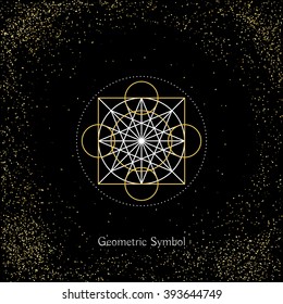 Luxury geometry sign. Vector lineart symbol on black background