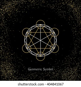 Luxury geometry sign. Vector lineart symbol on black background