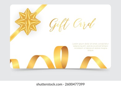 Luxury gift card decorated with golden ribbon and star bow. Ideal for festive gifting and promotions.