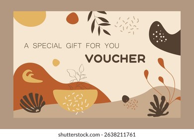  Luxury gift certificate vector with autumn colors and shapes on light background. Elegant template for holiday gift card, coupon and certificate. Discount coupon template vector illustration EPS10