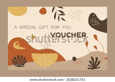  Luxury gift certificate vector with autumn colors and shapes on light background. Elegant template for holiday gift card, coupon and certificate. Discount coupon template vector illustration EPS10