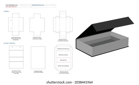 Luxury gift or cosmatic rigid box dieline template with magnetic closure and 3D box for mockup