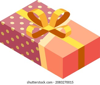 Luxusgeschenkpaket. Dotverpackungspapier und goldenes Band auf der Schachtel