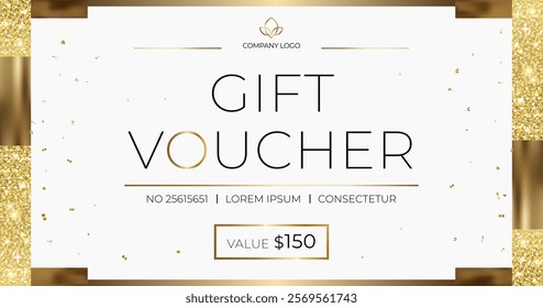 Luxury gift voucher. Elegant gift voucher with golden elements. Template for gift card, coupon. Promo or flyer offer