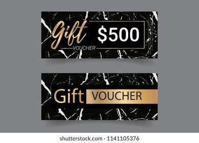 Luxury  Gift Voucher Template with Black and Gold Marble texture vector