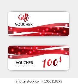 Luxury gift vouchers set. Red and golden color design, on white background. Vector illustration EPS10. 