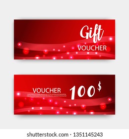 Luxury gift vouchers set. Red and golden color design, on white background. Vector illustration EPS10. 