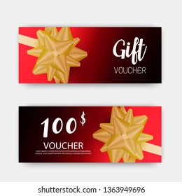 Luxury gift vouchers set. Red and golden color design, on white background. Vector illustration EPS10.