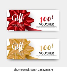 Luxury gift vouchers set. Red and golden color design, on white background. Vector illustration EPS10.