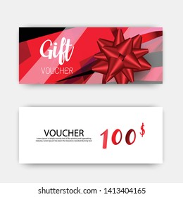 Luxury gift vouchers set. Red and white color design, on white background. Vector illustration EPS10.