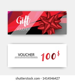 Luxury gift vouchers set. Red and white color design, on white background. Vector illustration EPS10.