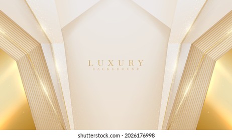 luxury glitter gold diagonal lines background with sparkling light elements, realistic 3d style backdrop. vector illustration for design.