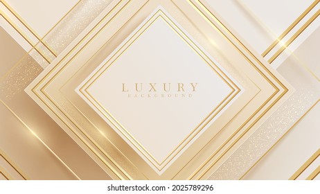 luxury glitter gold square lines background with sparkling light elements, realistic 3d style backdrop. vector illustration for design.