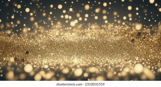 Luxury glitter shimmer glimmer yellow gold golden foil shimmering glimmering background texture with sparkle glow shiny bokeh blurred lights.Holidays banner.Merry Christmas New Year border wallpaper