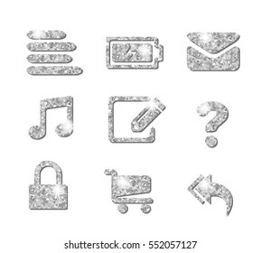 Luxury glittering shining silver web site icon collection