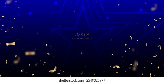 Luxury glow star blue on dark blue background. Celebration grand openning party happy concept. Vector illustration